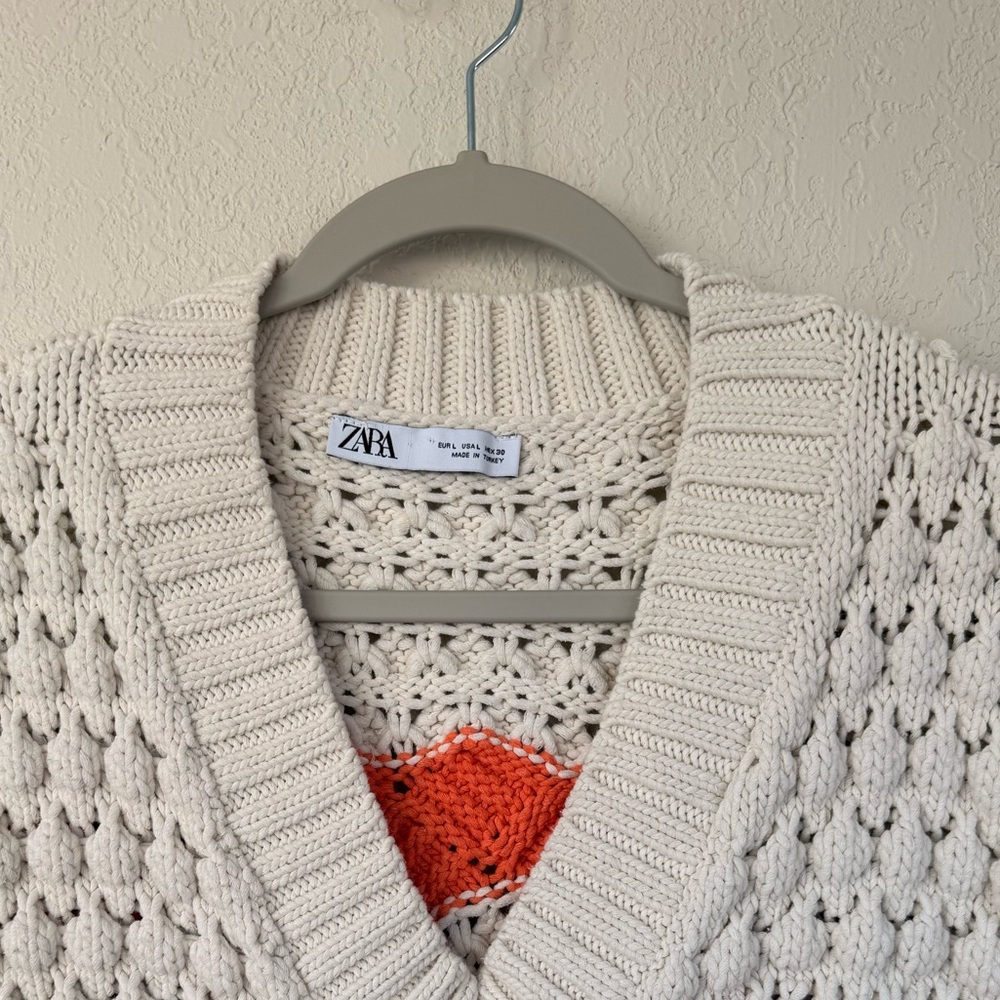 Zara Womens Multicolor Chunky Knit V-Neck Sleeveless Sweater Vest Size Large - Picture 11 of 14